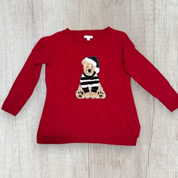 NY & Co Oversized Red Holiday Christmas 3D Furry Cute Teddy Bear Ugly Sweater M - Picture 1 of 5